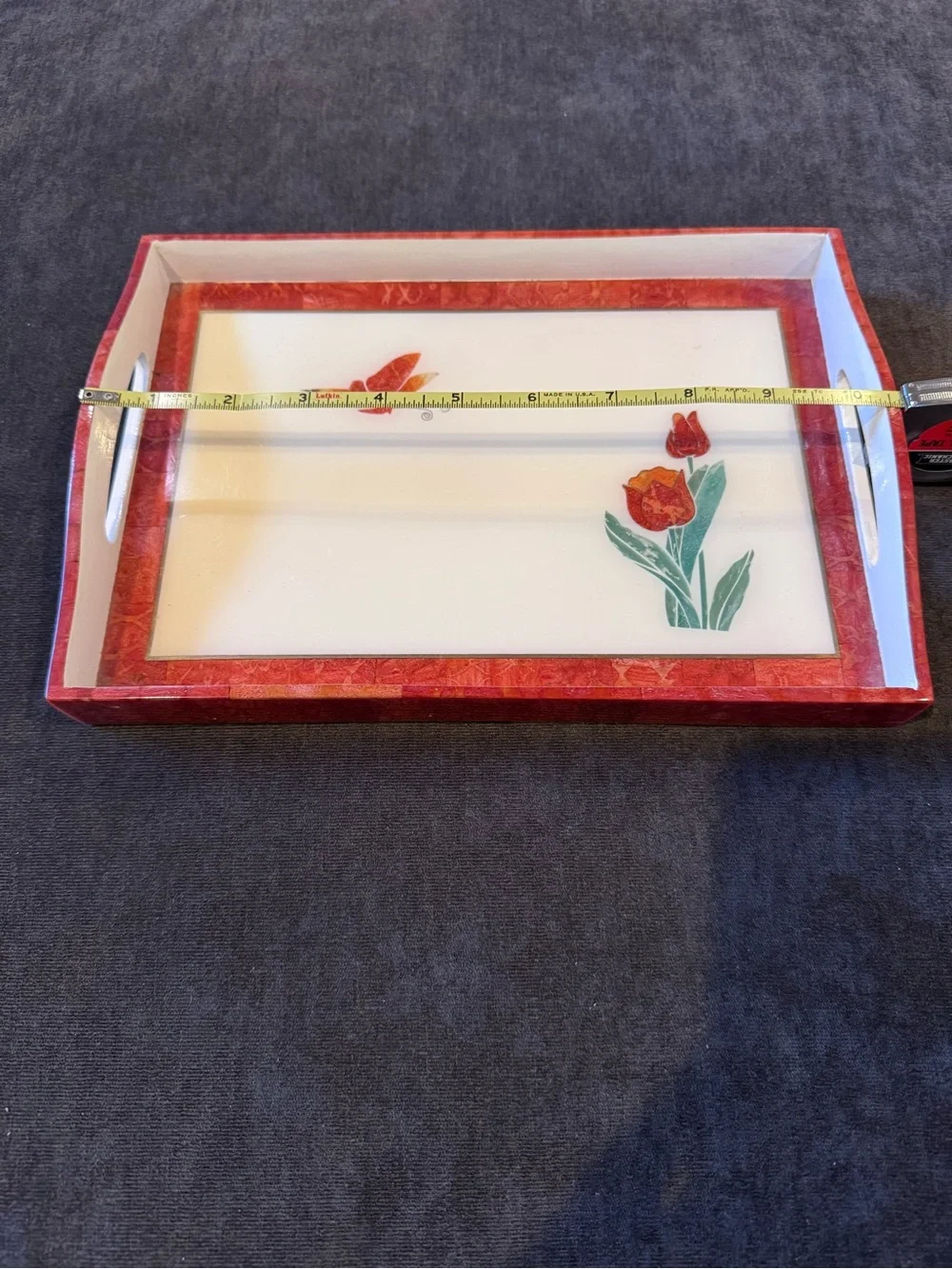 Red Floral Decorative Serving Tray Crafted From the Philippines